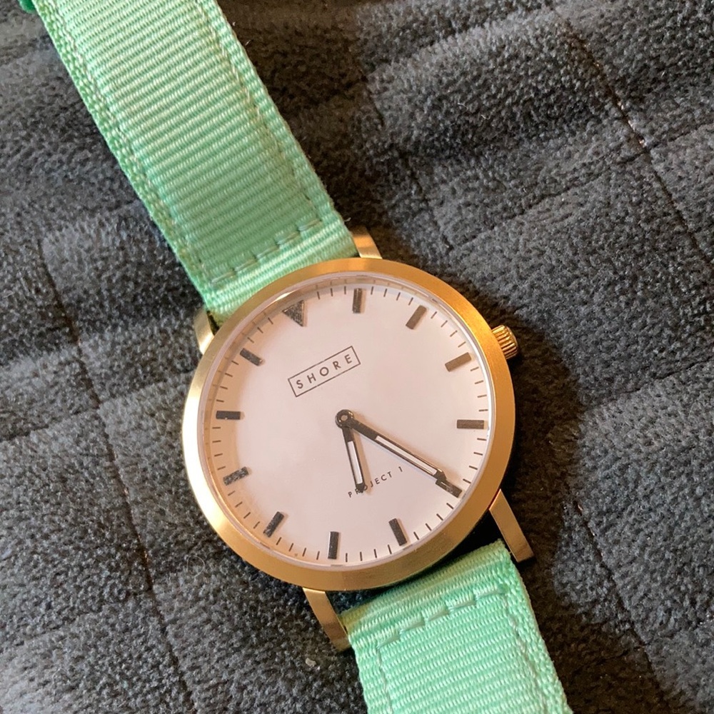 Shore projects watch, gold with mint band